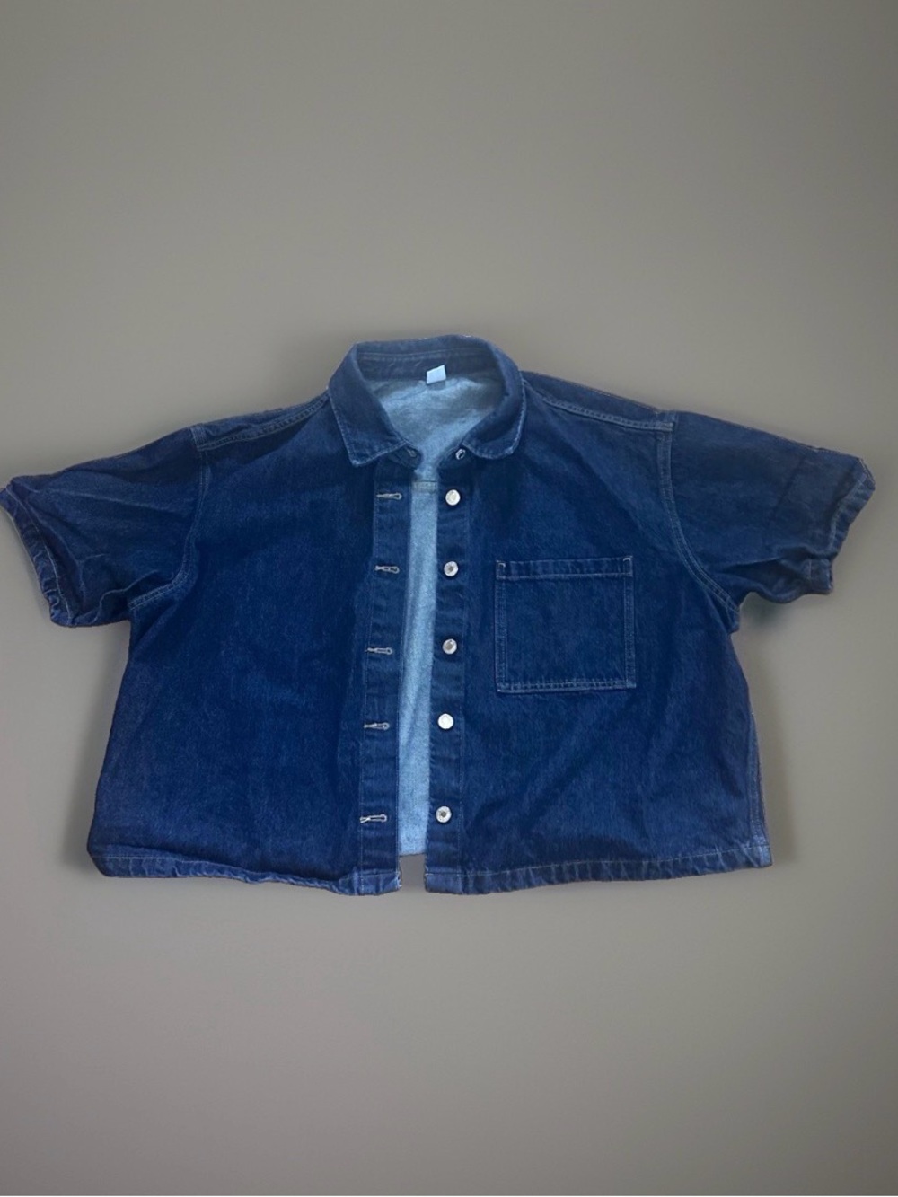 &Denim Short-Sleeve Button-Up Shirt Jacket - Deep Blue XL